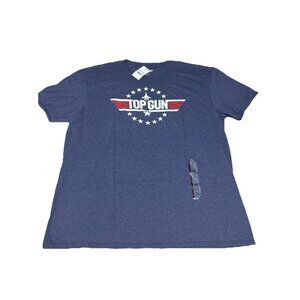 TOP GUN print NAVY Blue men's t-shirt cotton short sleeve Crewneck 2XL size